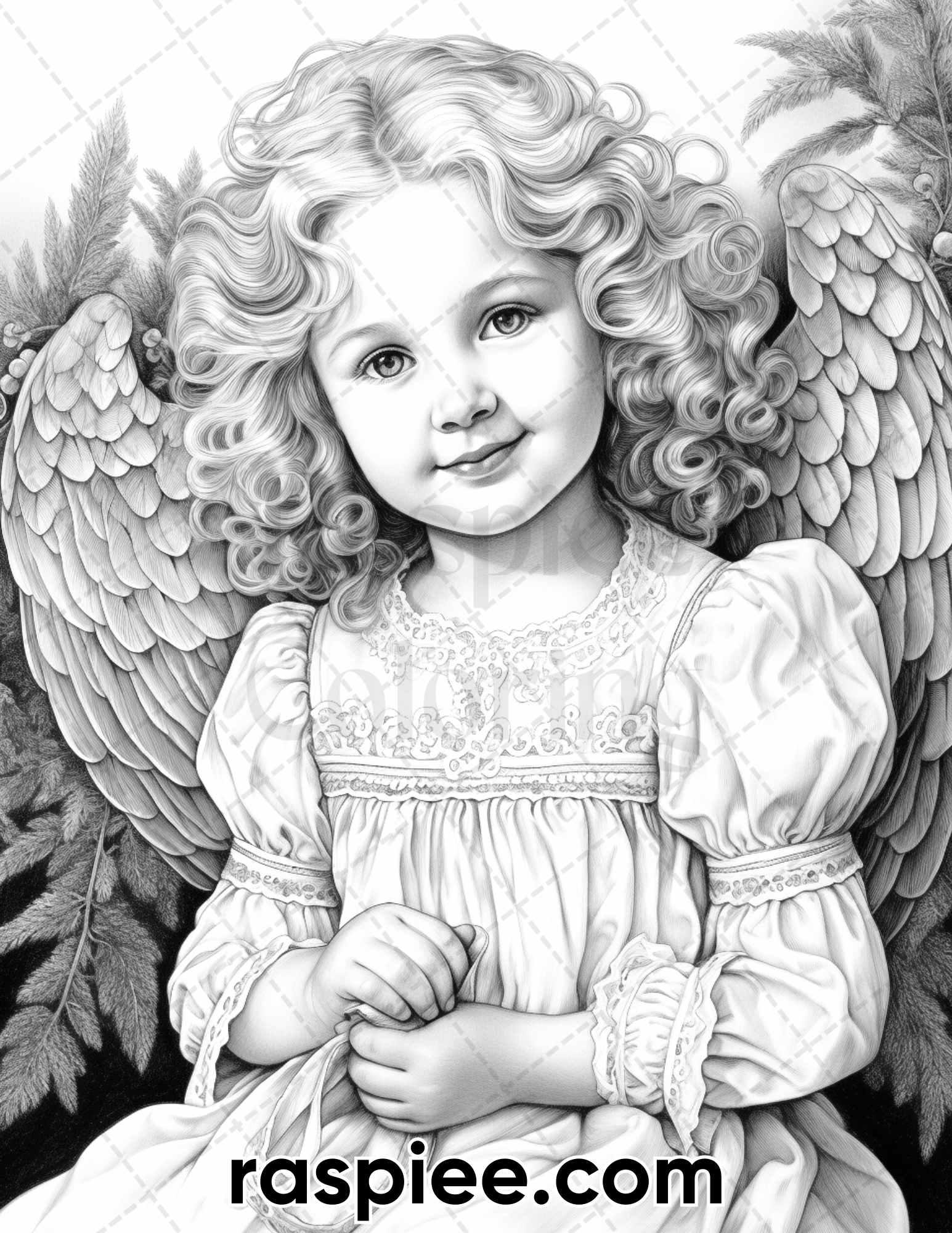 55 Christmas Angel Grayscale Coloring Pages for Adults, Printable PDF Instant Download