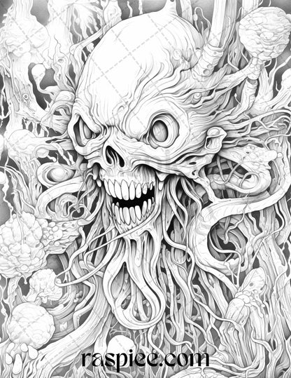 53 Surreal Creatures Grayscale Coloring Pages for Adults, Printable PDF File Instant Download
