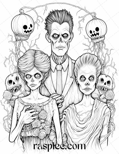 50 Monster Family Grayscale Coloring Pages Printable for Adults - Instant Download, Halloween Coloring Book, Fun and Spooky Designs