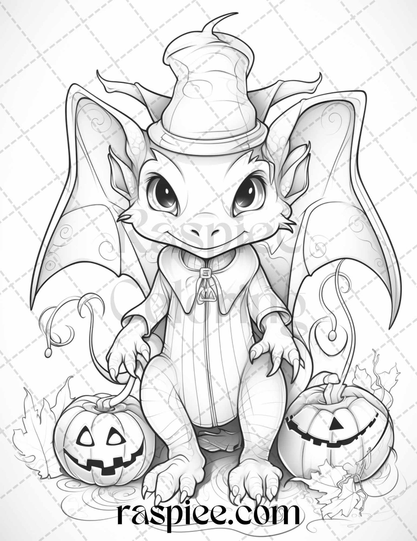 50 Cute Pumpkin Dragons Graycale Coloring Pages for Adults and Kids, Printable PDF File Instant Download