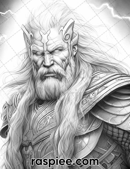 52 Mythology Gods Grayscale Coloring Pages for Adults, Printable PDF Instant Download