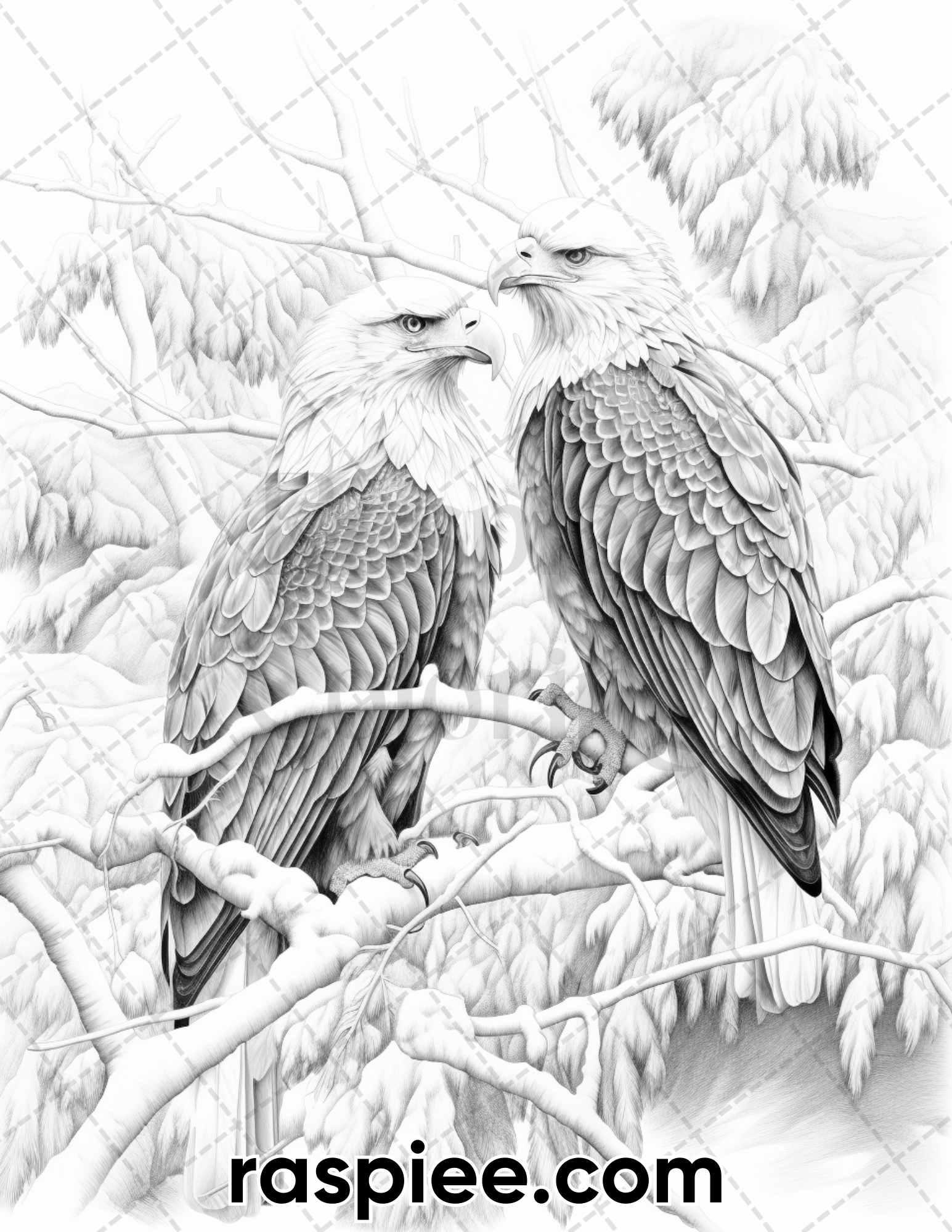 55 Winter Wildlife Grayscale Coloring Pages for Adults, Printable PDF Instant Download