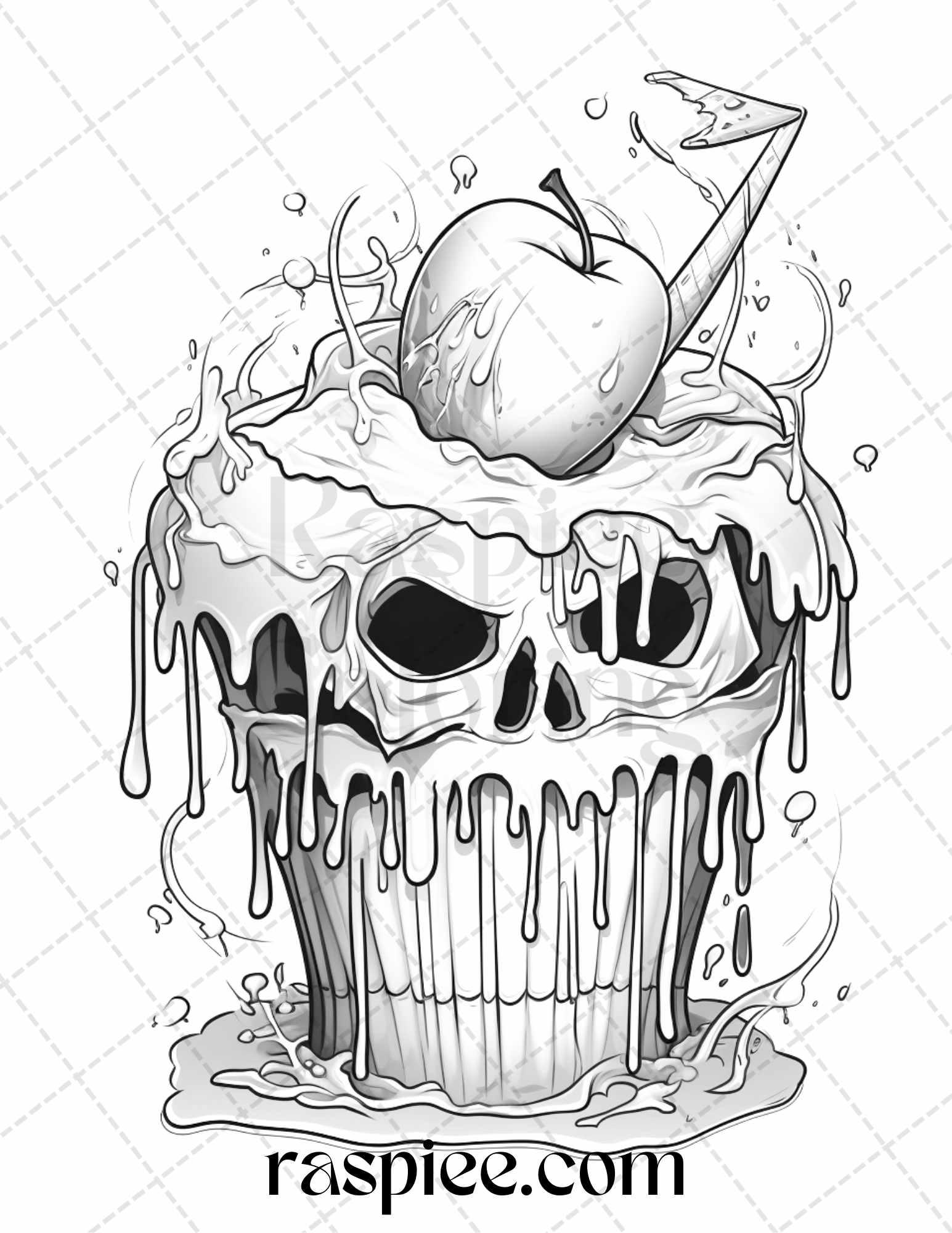 68 Halloween Spooky Desserts Grayscale Coloring Pages Printable for Adults, PDF File Instant Download