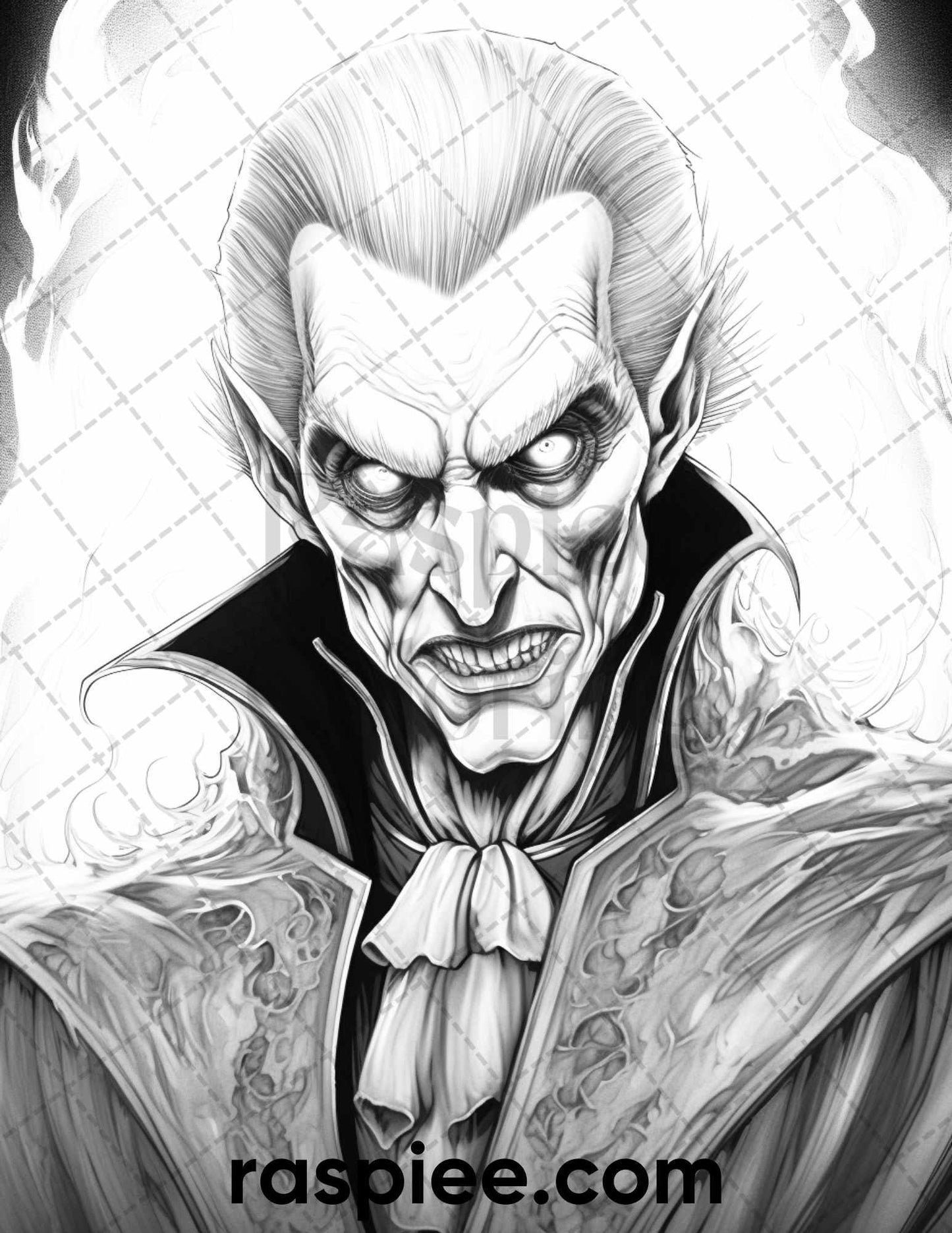 50 Count Dracula Grayscale Coloring Pages Printable for Adults, PDF File Instant Download