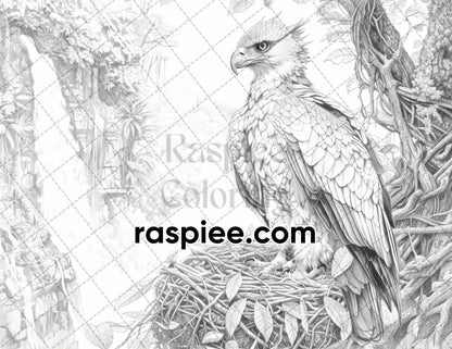 65 Rainforest Waterfall Grayscale Adult Coloring Pages, Printable PDF Instant Download