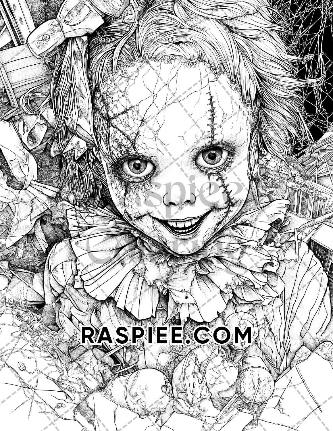 Haunted Dolls Halloween Horror Adult Coloring Pages Printable PDF Instant Download