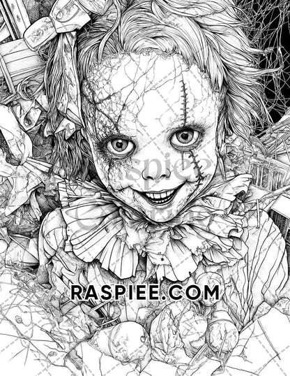 Haunted Dolls Halloween Horror Adult Coloring Pages Printable PDF Instant Download