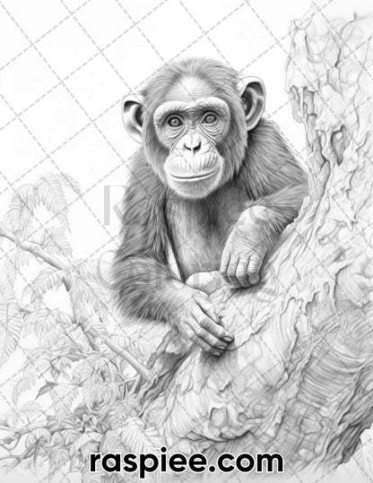 55 Wild Animals Grayscale Coloring Pages for Adults, Printable PDF Instant Download