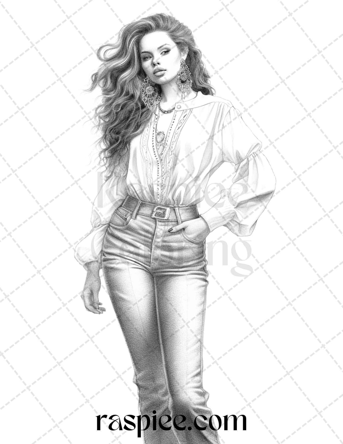 50 Streetwear Fashion Grayscale Coloring Pages Printable for Adults, PDF File Instant Download