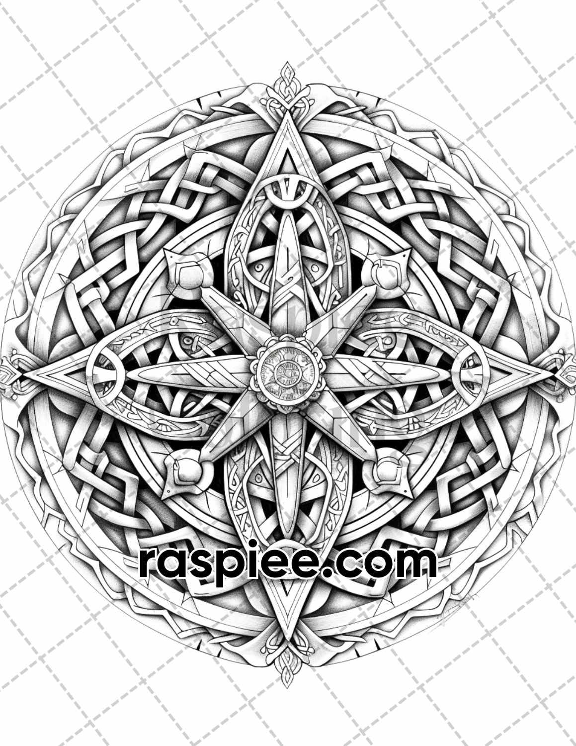 87 Viking Tattoos Grayscale Adult Coloring Pages Printable PDF Instant Download