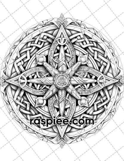 87 Viking Tattoos Grayscale Adult Coloring Pages Printable PDF Instant Download