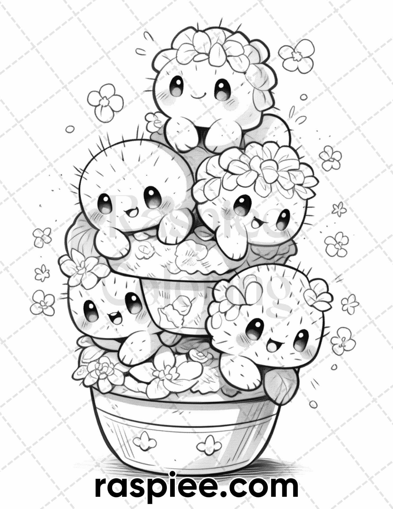 60 Cute Cactus Adventure Grayscale Coloring Pages for Adults, Printable PDF Instant Download