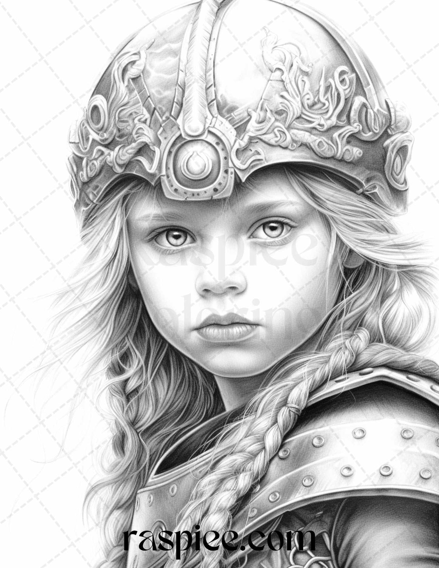 58 Little Viking Girls Boys Portrait Grayscale Coloring Pages Printable, PDF File Instant Download