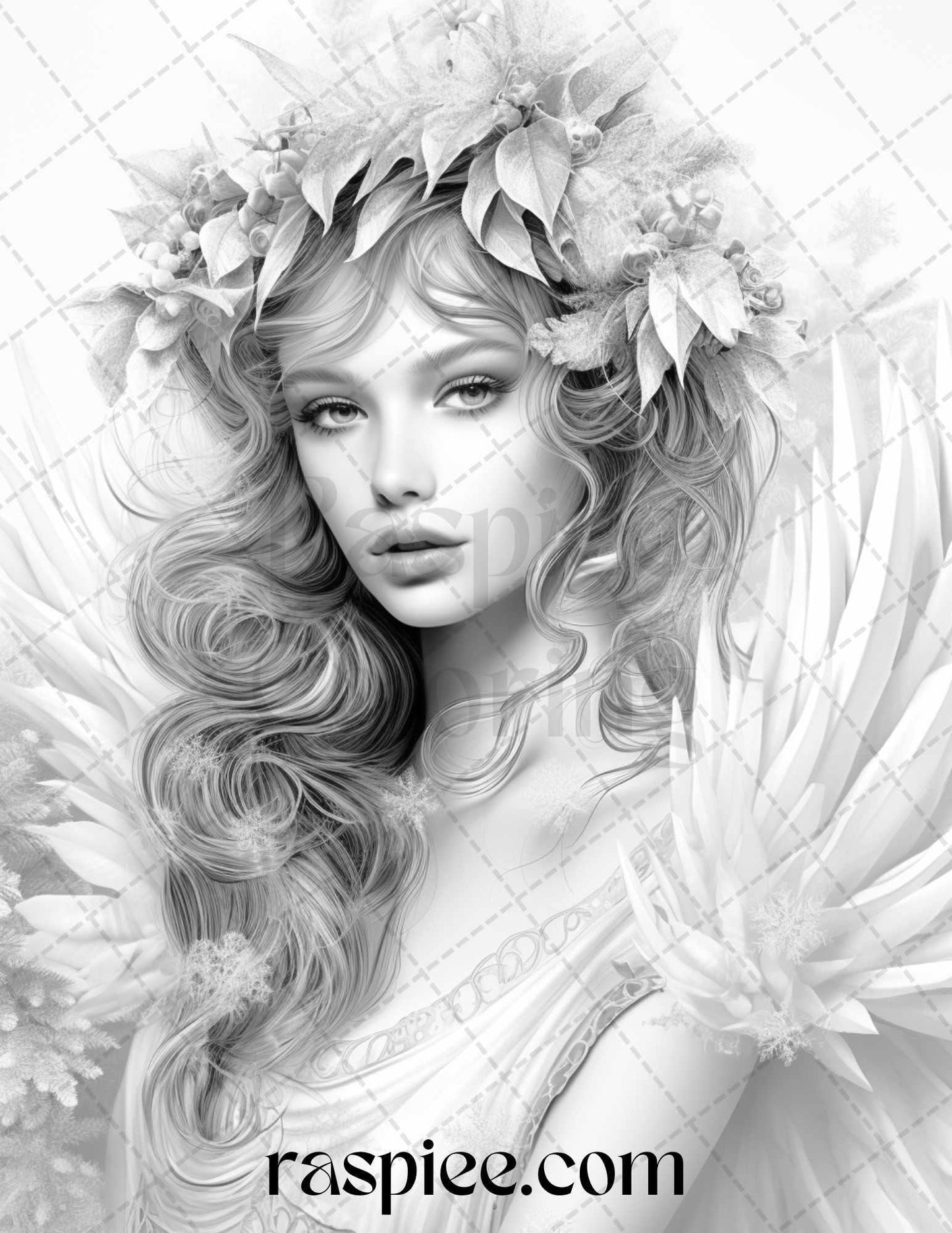 50 Winter Fairy Grayscale Coloring Pages Printable for Adults, PDF File Instant Download