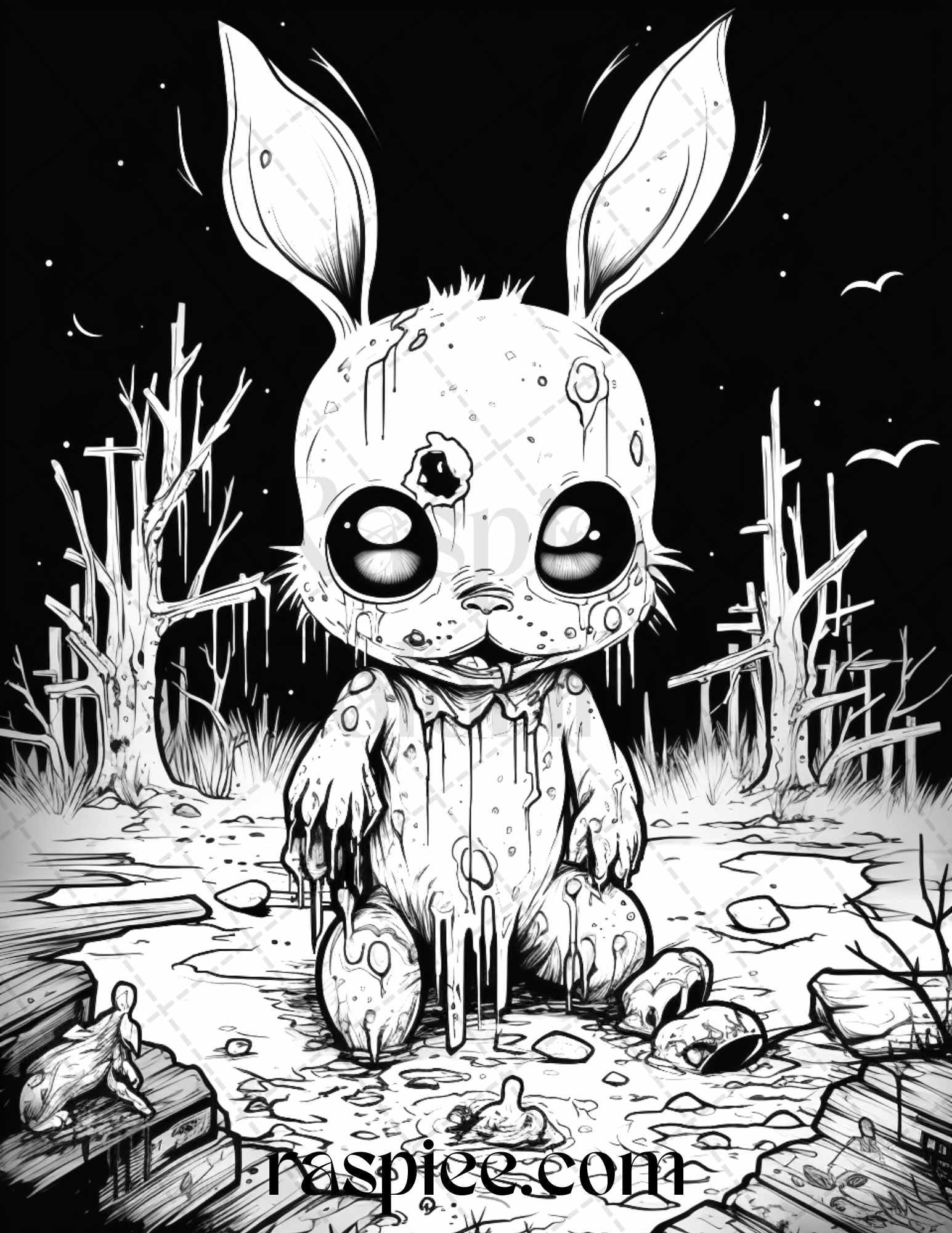 50 Halloween Scary Animals Grayscale Coloring Pages Printable for Adults, PDF File Instant Download