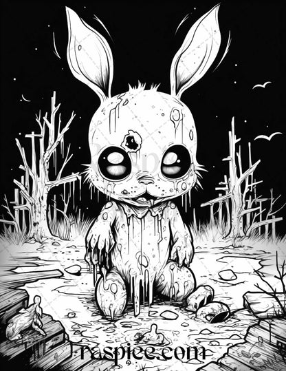 50 Halloween Scary Animals Grayscale Coloring Pages Printable for Adults, PDF File Instant Download