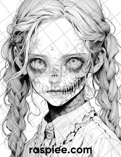 60 Horror Beauties Grayscale Coloring Pages Printable for Adults, PDF File Instant Download