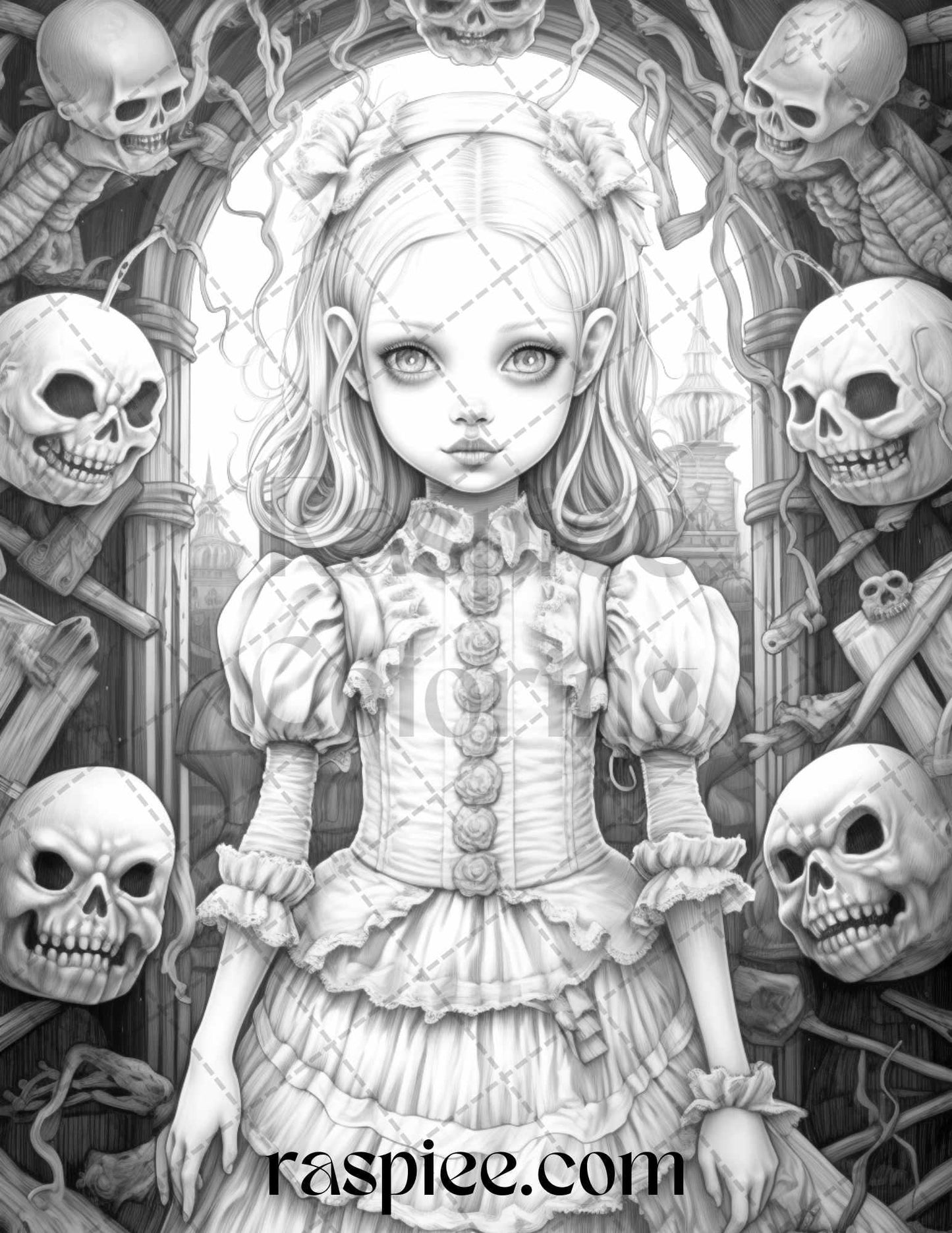 50 Scary Victorian Dolls Grayscale Coloring Pages Printable for Adults, PDF File Instant Download