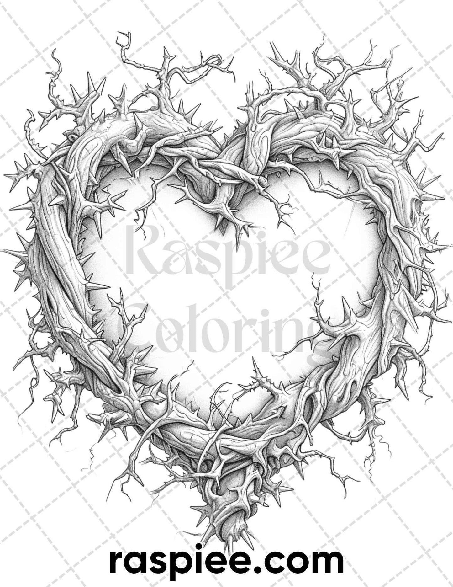 55 Gothic Valentines Day Grayscale Adult Coloring Pages, Printable PDF Instant Download