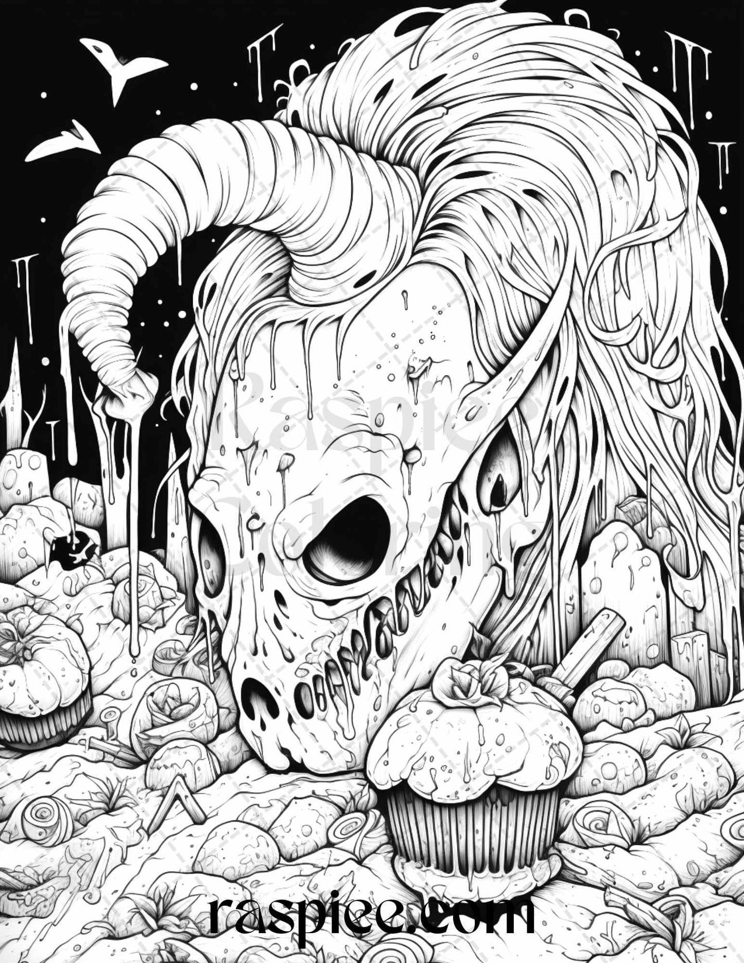 50 Halloween Scary Animals Grayscale Coloring Pages Printable for Adults, PDF File Instant Download