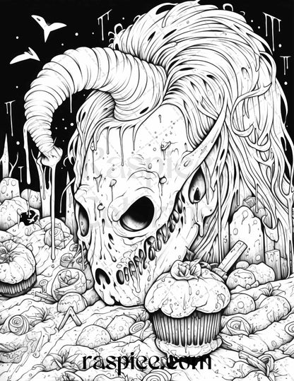 50 Halloween Scary Animals Grayscale Coloring Pages Printable for Adults, PDF File Instant Download