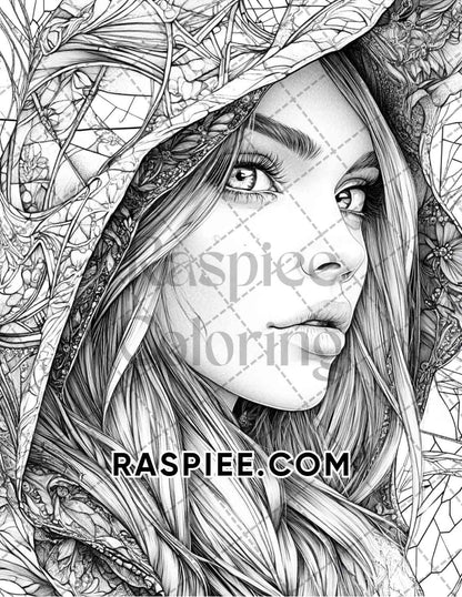 Enchanted Witches Adult Coloring Pages Printable PDF Instant Download