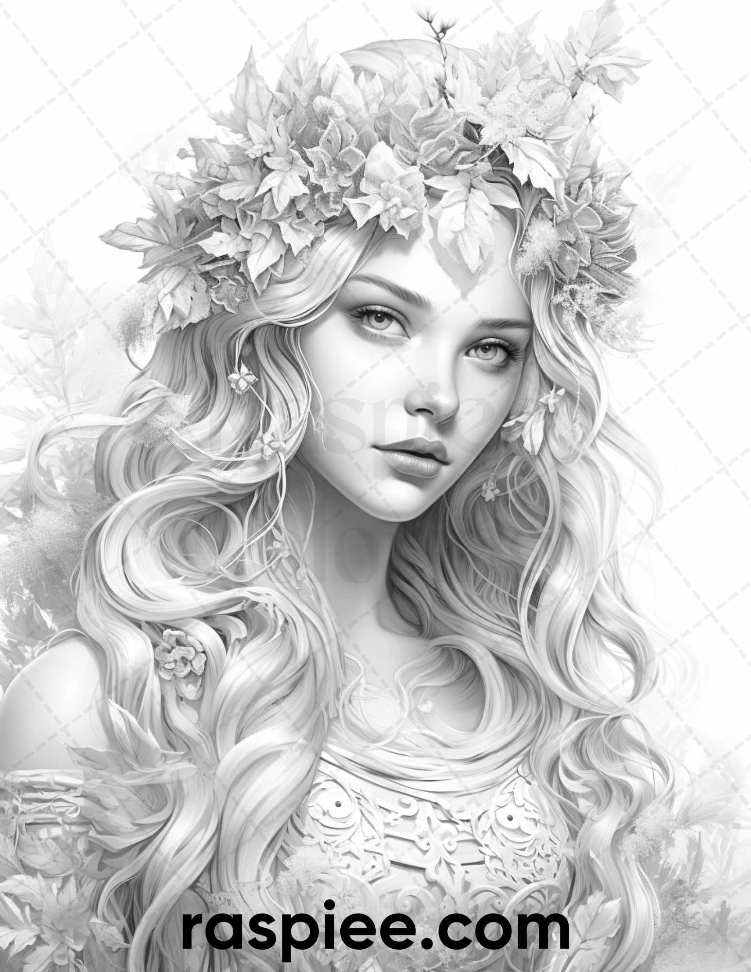 50 Winter Queens Portrait Grayscale Coloring Pages Printable for Adults, PDF File Instant Download