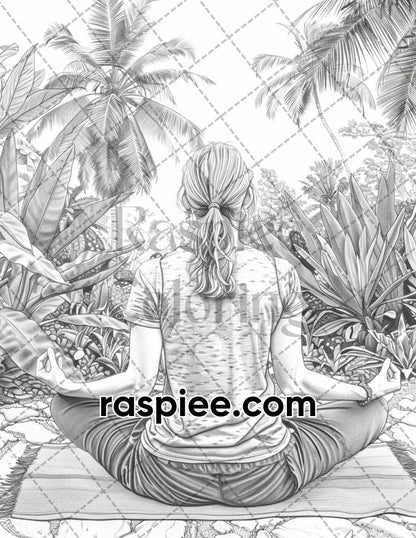 62 Relaxing Summer Grayscale Adult Coloring Pages Printable PDF Instant Download