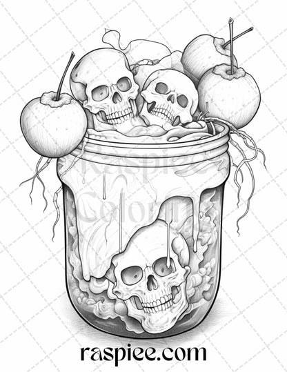 68 Halloween Spooky Desserts Grayscale Coloring Pages Printable for Adults, PDF File Instant Download