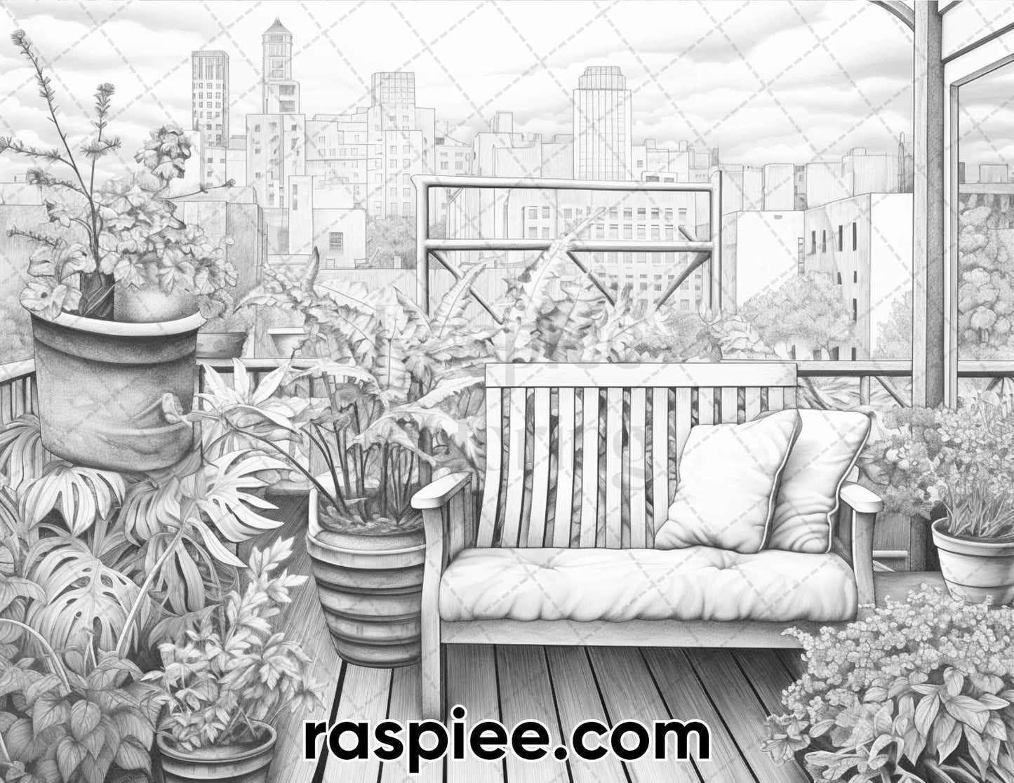 60 Spring Rainy Day Landscapes Grayscale Adult Coloring Pages, Printable PDF Instant Download