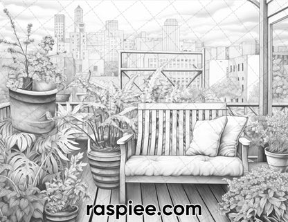 60 Spring Rainy Day Landscapes Grayscale Adult Coloring Pages, Printable PDF Instant Download