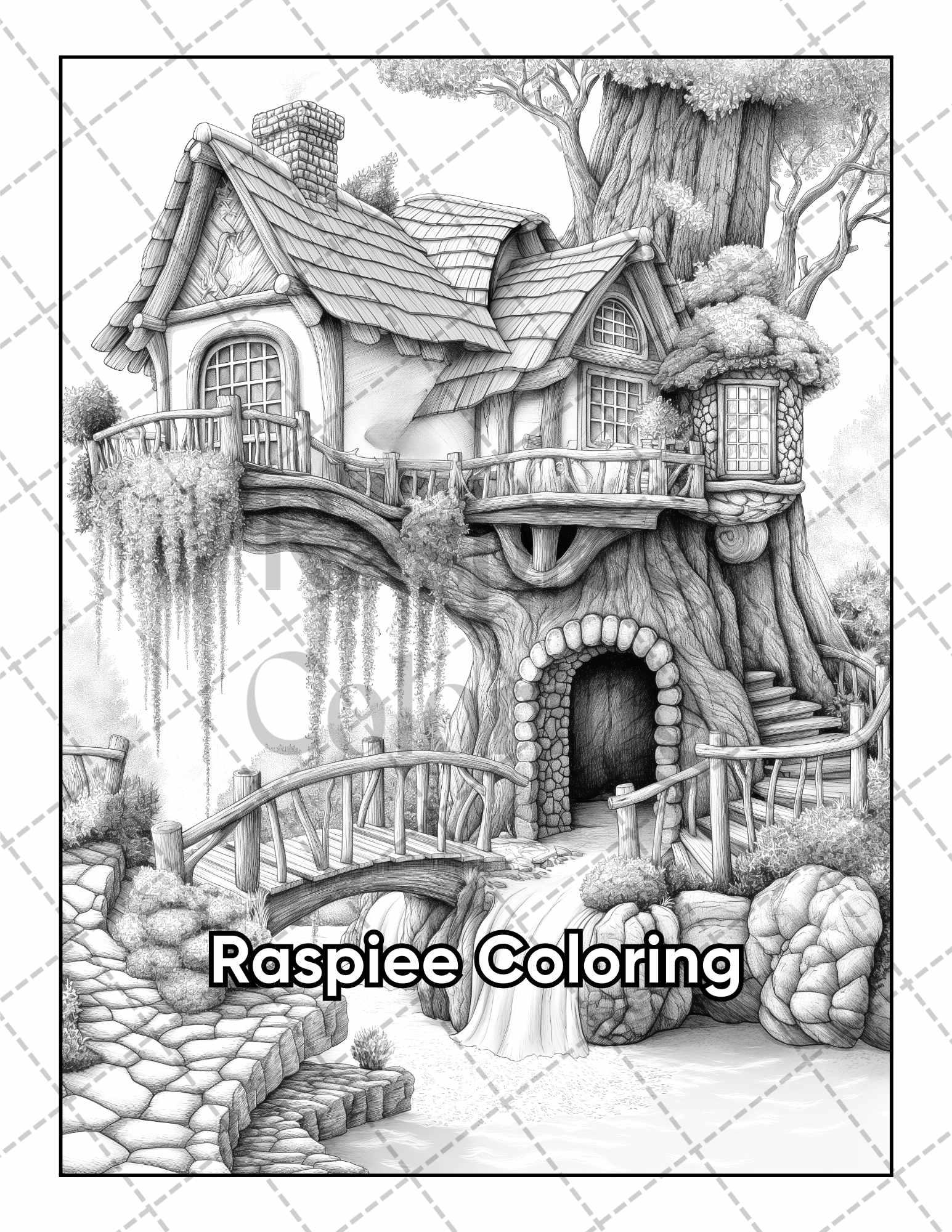 50 Fantasy Fairy Houses Adult Coloring Pages Printable PDF Instant Download