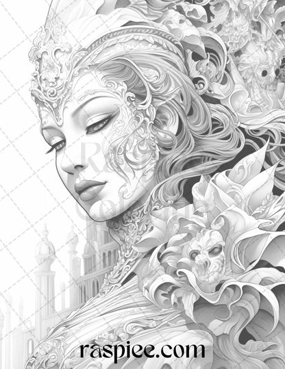 Phantom of the Opera Grayscale Coloring Pages Printable for Adults, PDF File Instant Download