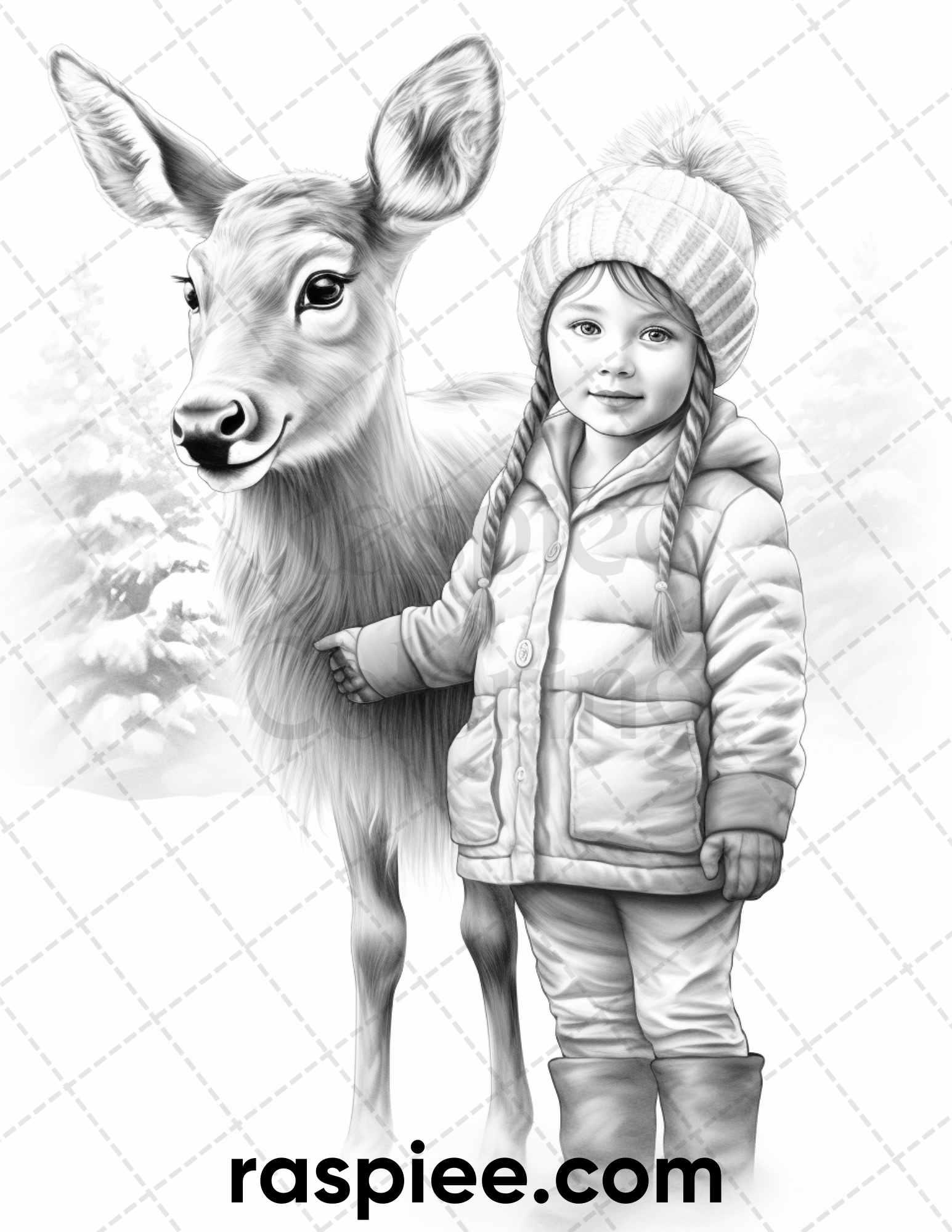 50 Baby Winter Portrait Grayscale Coloring Pages Printable for Adults, PDF File Instant Download