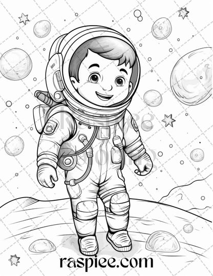 50 Cute Astronaut Adventures Coloring Pages Printable for Kids, PDF File Instant Download