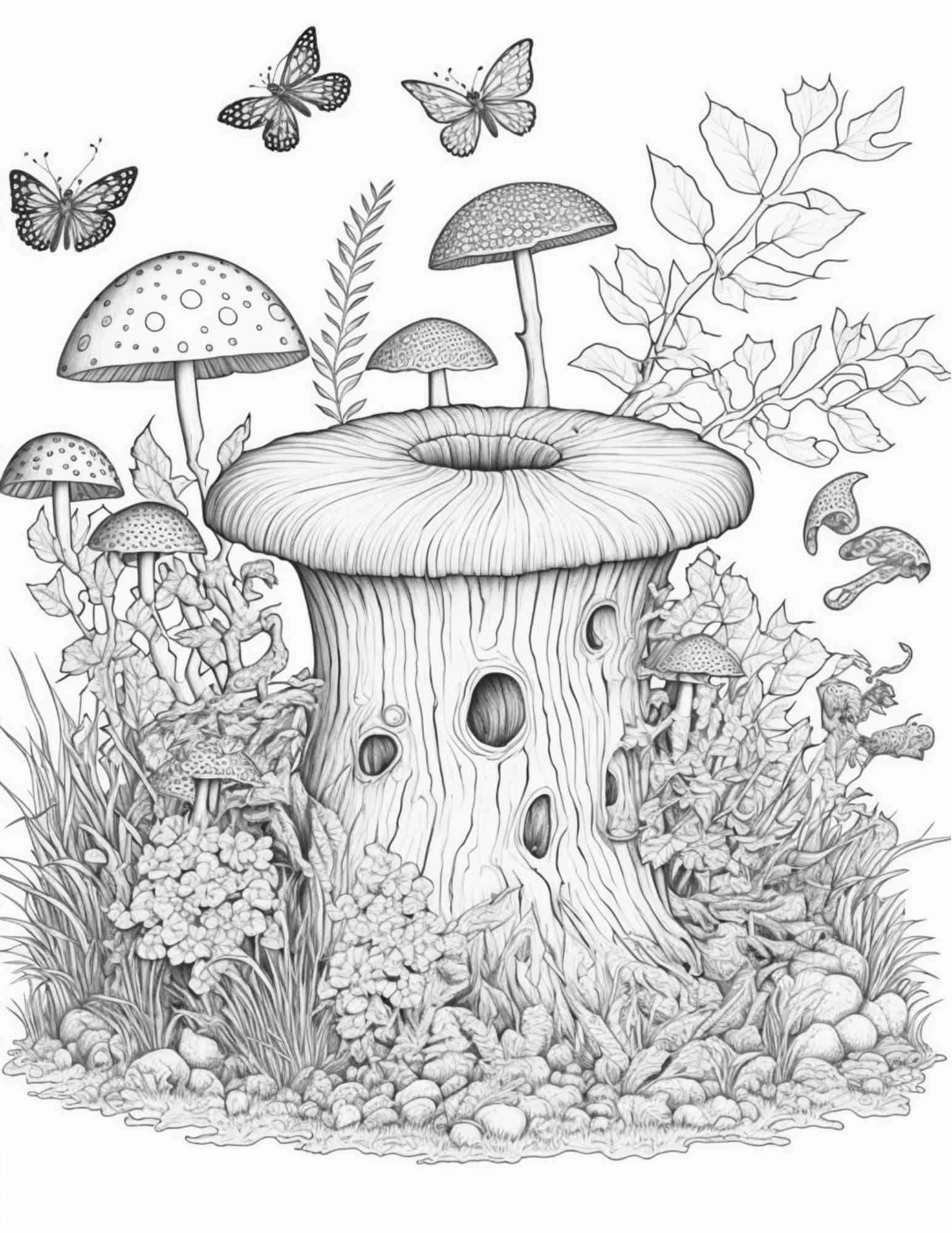 100 Mushroom Forest Coloring Pages Printable for Adults and Kids, Grayscale Coloring Book, Printable PDF File Instant Download