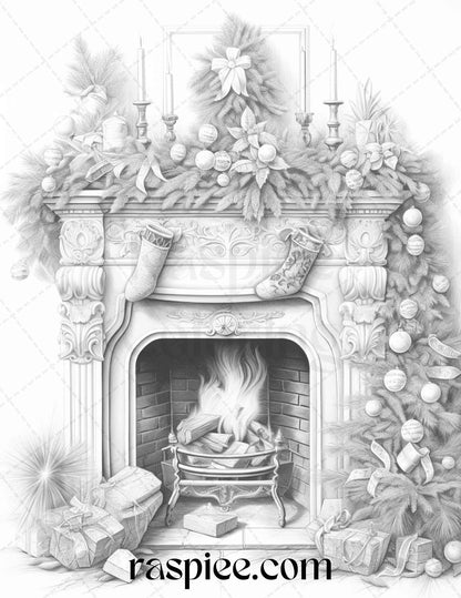 90 Merry Christmas Grayscale Coloring Pages Printable for Adults, PDF File Instant Download