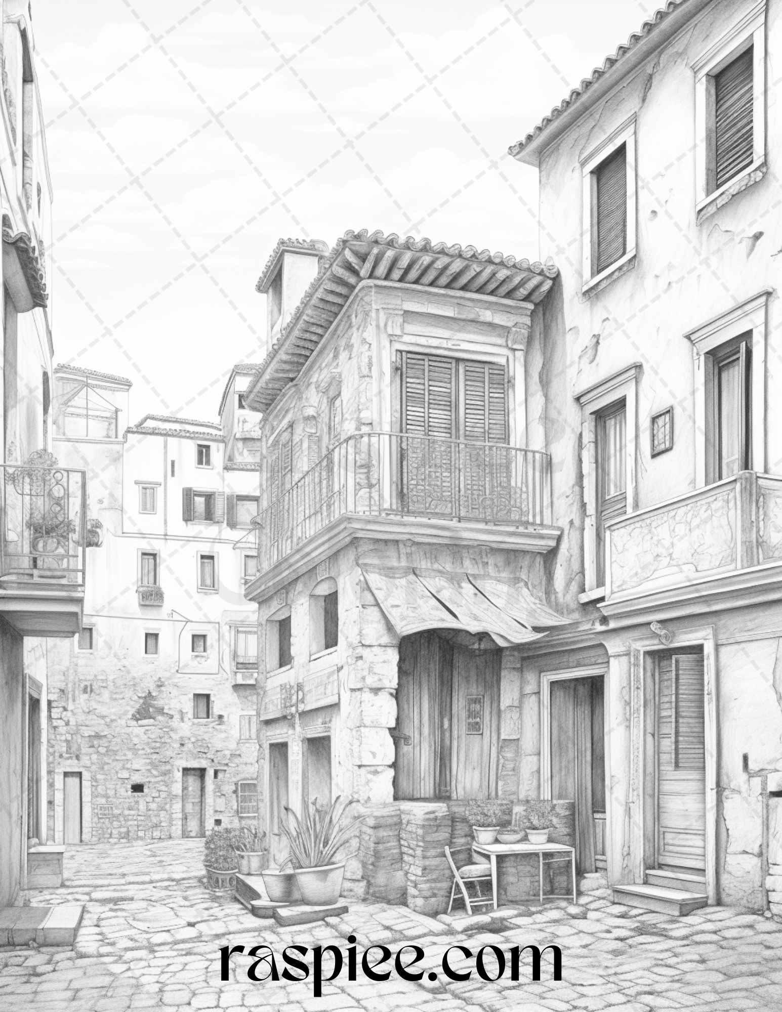 Roman Architecture Grayscale Coloring Pages Printable for Adults, PDF File Instant Download