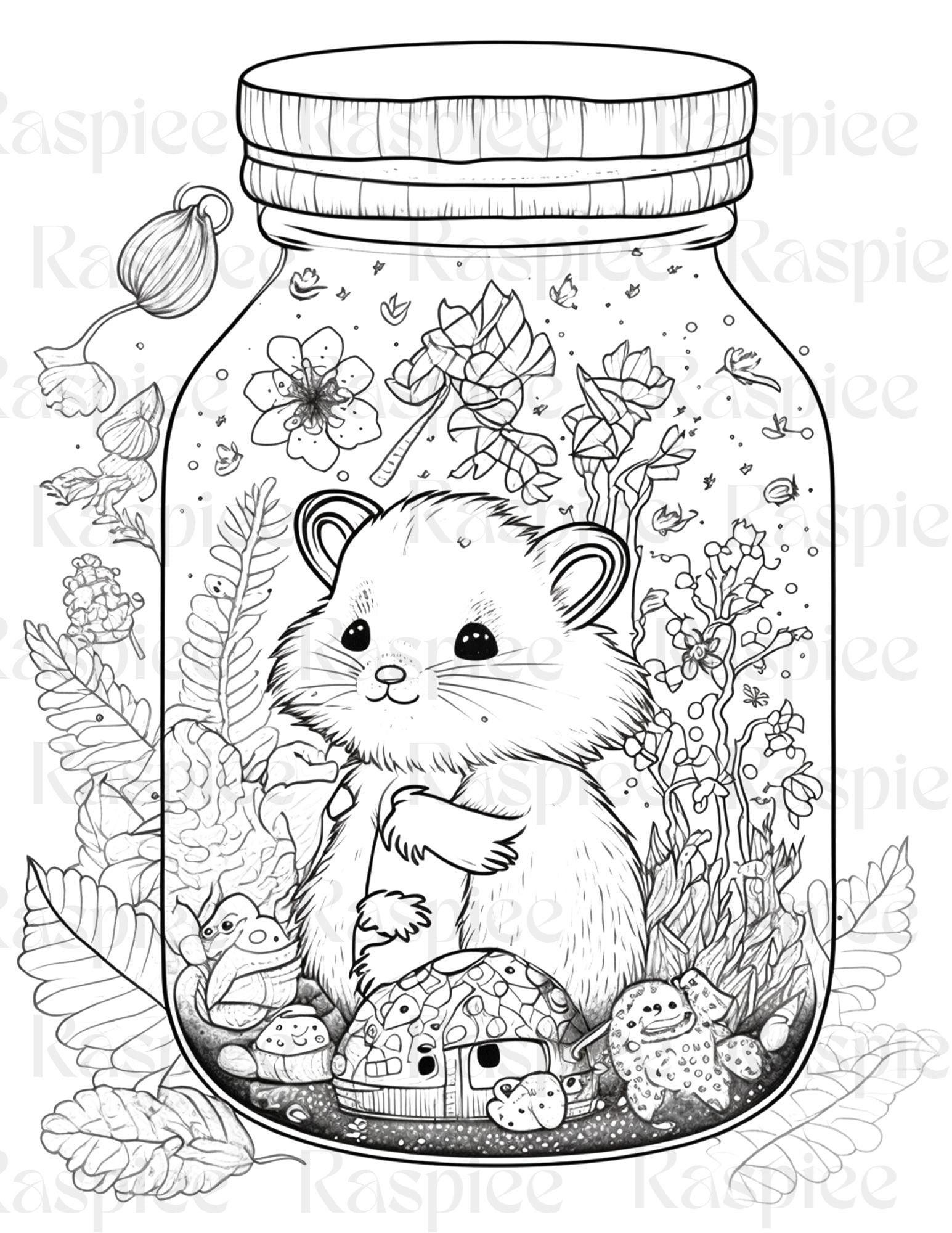 100 Animal in Jar Coloring Pages, Printable Coloring Pages for Kids and Adults, Printable PDF File Instant Download