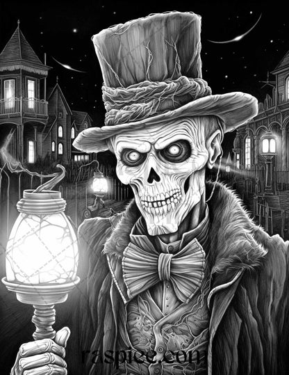 60 Halloween Victorian Era Grayscale Coloring Pages Printable for Adults, PDF File Instant Download