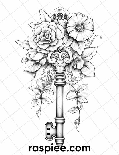 50 Sweet Valentine Grayscale Adult Coloring Pages, Printable PDF Instant Download