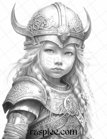 58 Little Viking Girls Boys Portrait Grayscale Coloring Pages Printable, PDF File Instant Download