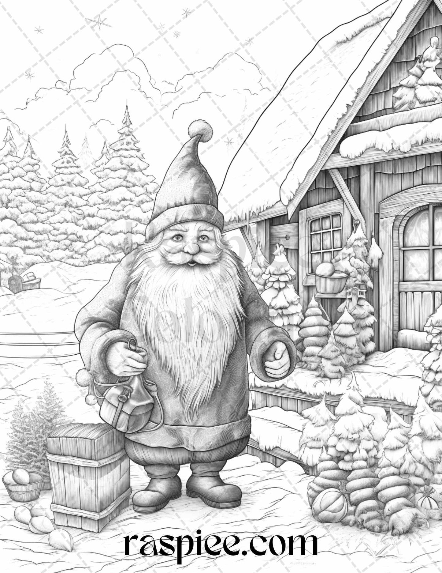 60 Christmas Gnomes Grayscale Coloring Pages Printable for Adults and Kids, PDF File Instant Download