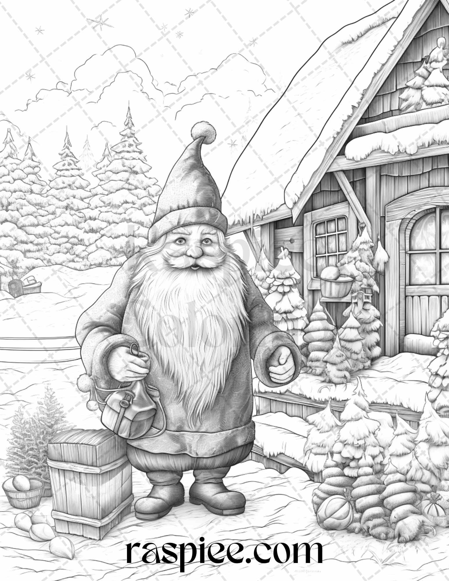 60 Christmas Gnomes Grayscale Coloring Pages Printable for Adults and Kids, PDF File Instant Download
