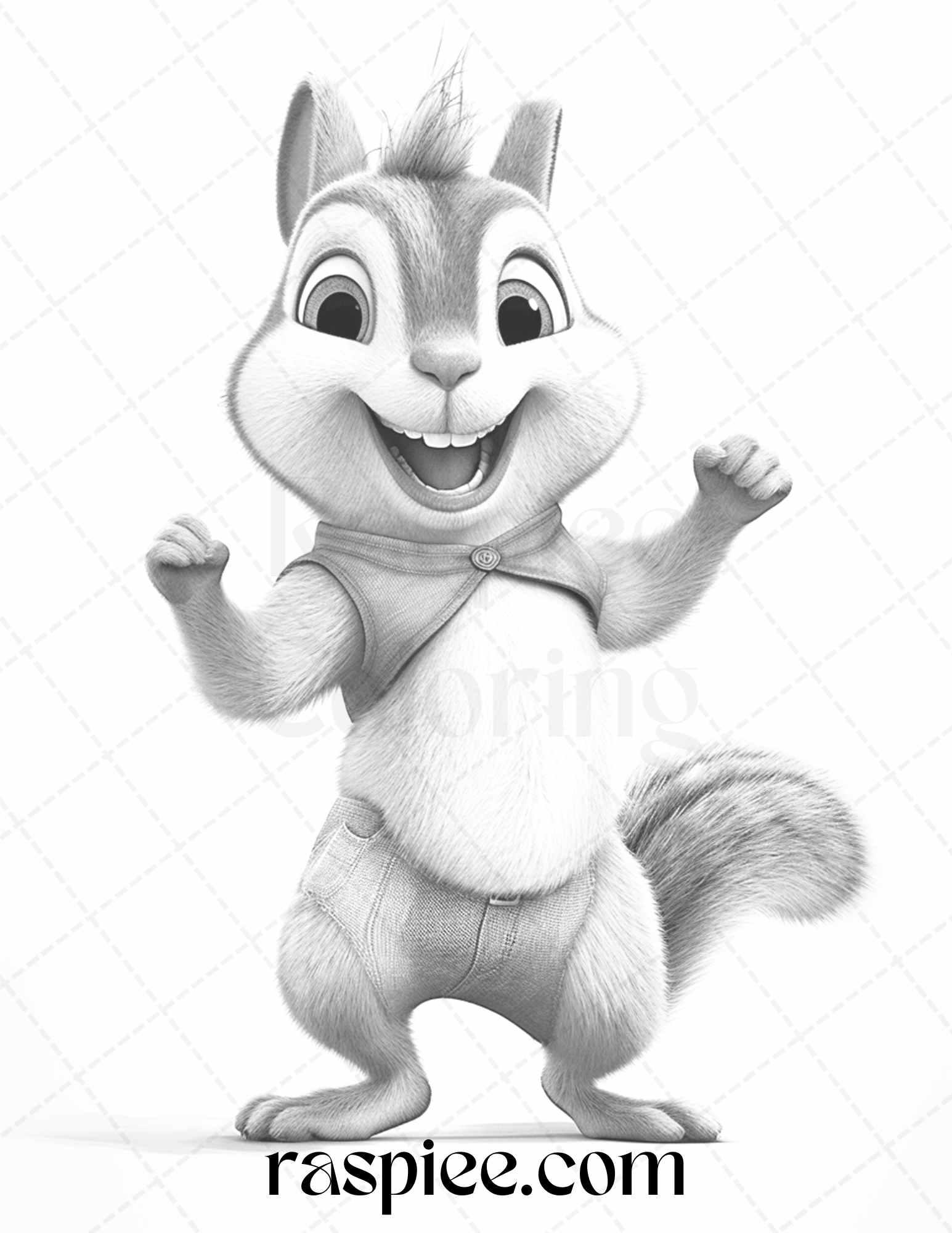 52 Adorable Squirrels Grayscale Coloring Pages Printable for Adults Kids, PDF File Instant Download