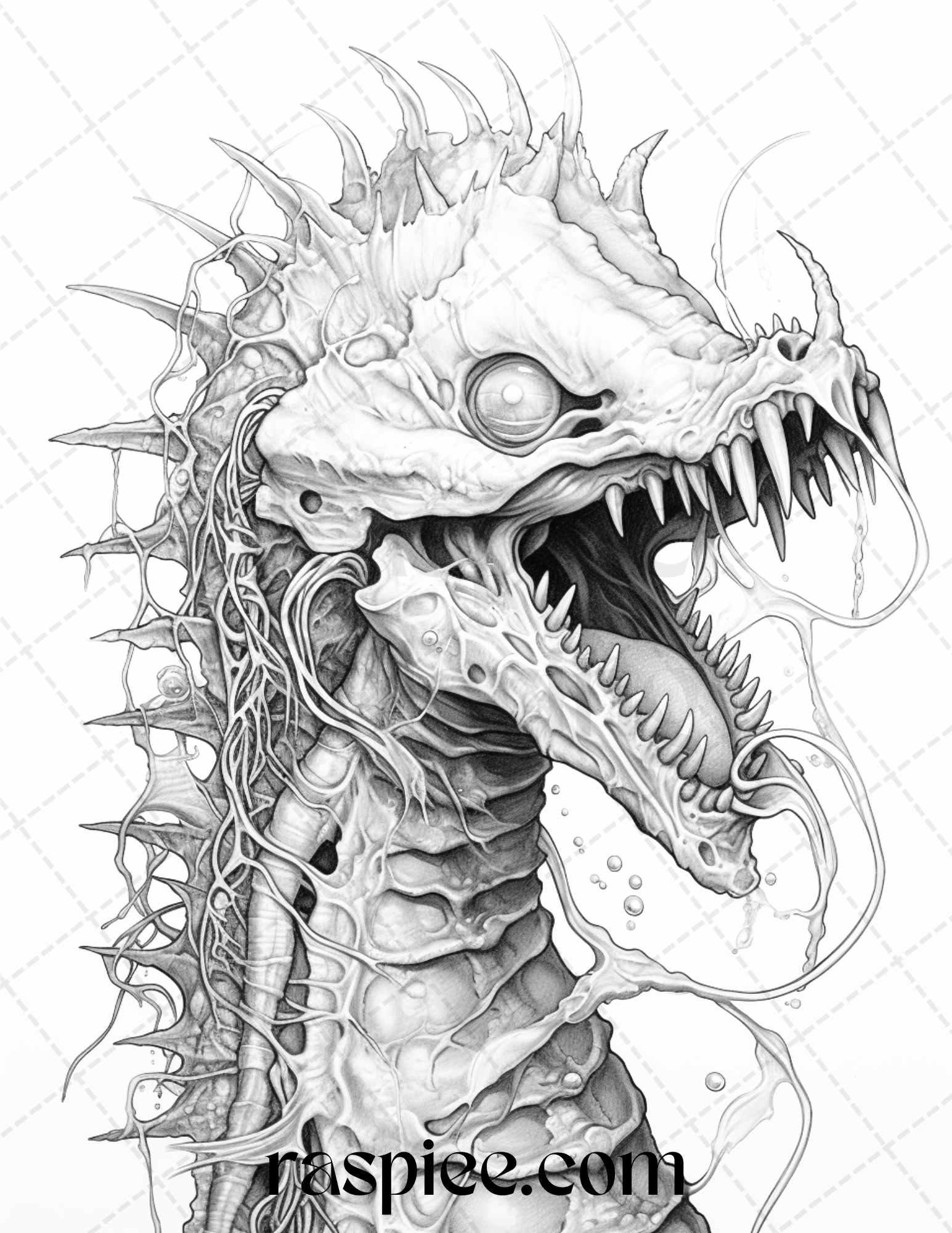 66 Horror Zombie Animals Grayscale Coloring Pages Printable for Adults, PDF File Instant Download
