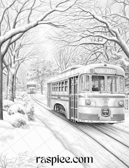 Winter Scenery Grayscale Coloring Pages Printable, Relaxing Snowy Landscapes, PDF File Instant Download