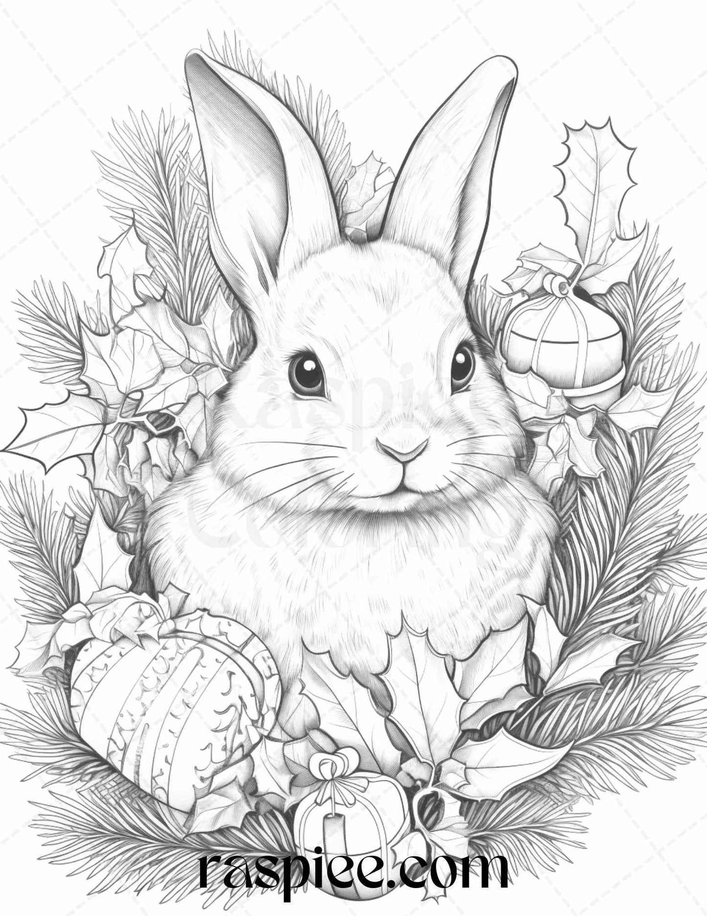 70 Christmas Animals Grayscale Coloring Pages Printable for Adults, PDF File Instant Download