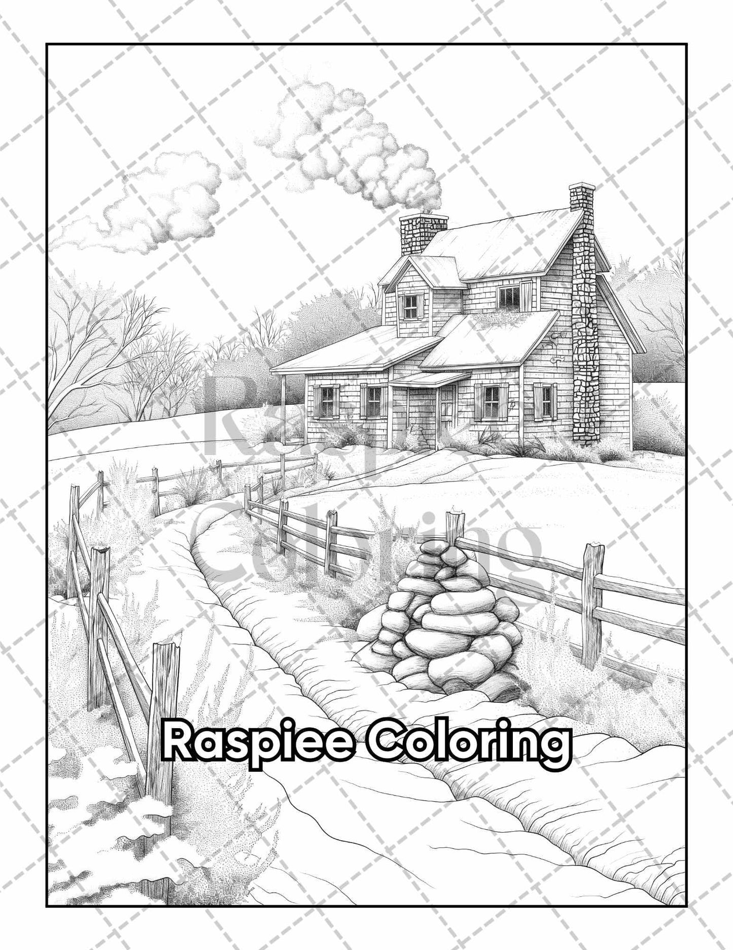 50 Country Farm Scenes Adult Coloring Pages Printable PDF Instant Download