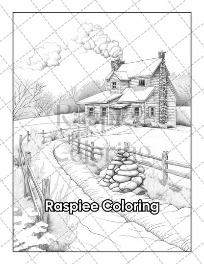 50 Country Farm Scenes Adult Coloring Pages Printable PDF Instant Download